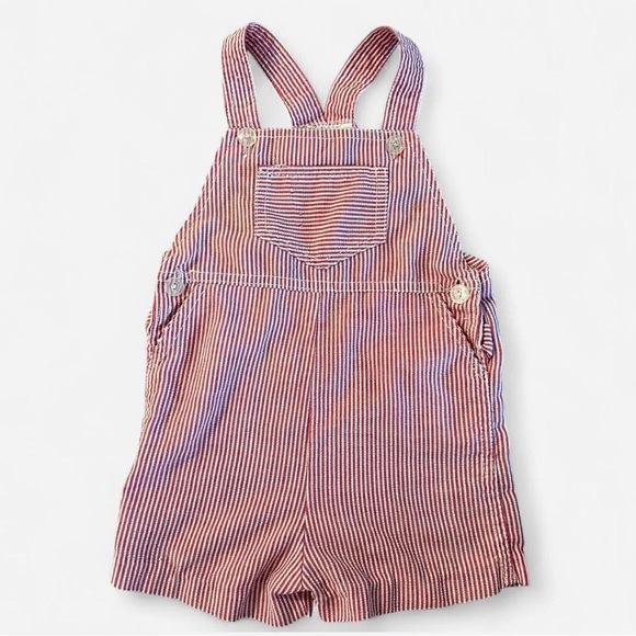 Vintage A Tiny Tots Original Red and white striped overall shorts with pockets - Picture 1 of 3